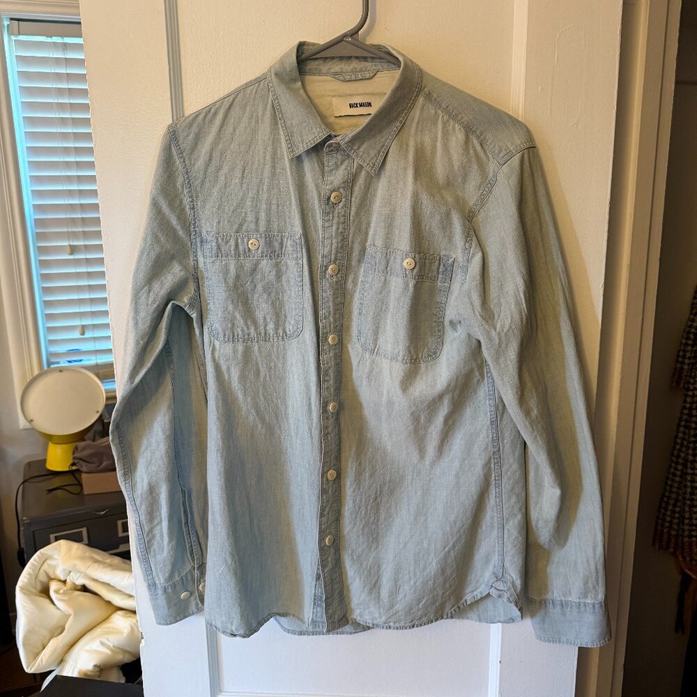 Buck Mason Men's Light Wash Denim Long Two Pocket Sleeve Shirt XS